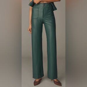 Anthropologie Maeve The Colette Faux Leather Wide-Leg Pants Muted Aqua Teal